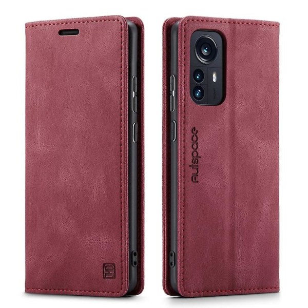 Xiaomi 12 Pro Autspace A01 Retro Skin -tuntuinen Crazy Horse Rfid -nahkainen phone case Wine Red