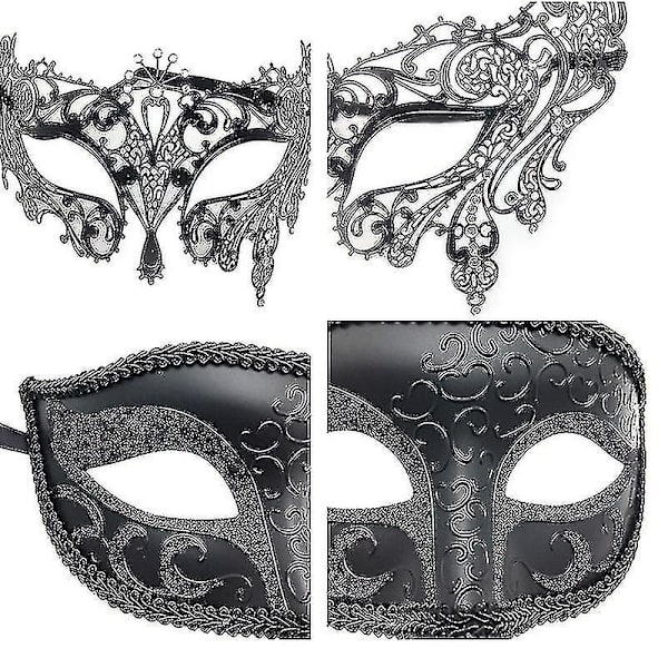 2 st par maskeraddräkter set svarta halv ansiktsmasker för dansfest