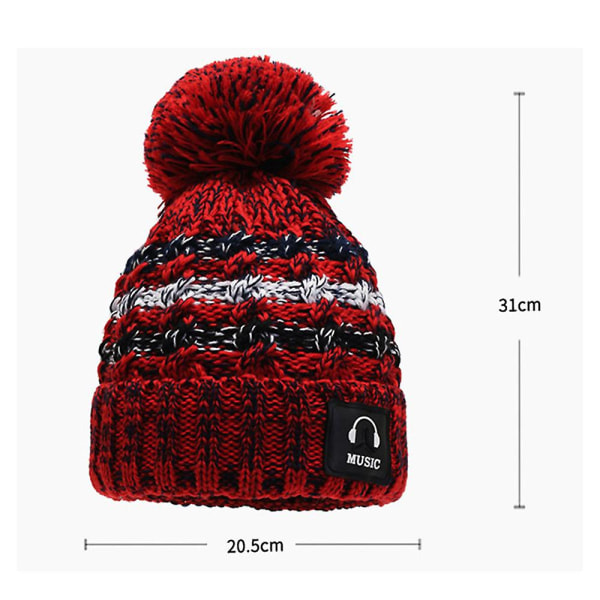 Naisten neulottu talvinen lämmin hattu paksu lämpöpom pom hattu beanie-hattu Wine Red