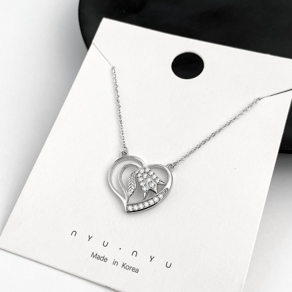 S925 Sterling sølv Lucky Lily kjærlighet hjerte halskjede for kvinner datter kjæreste