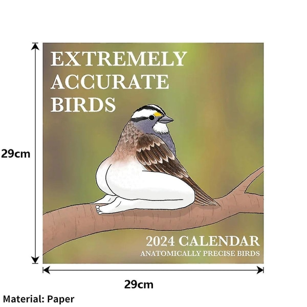 2024 Kalender med ekstremt nøjagtige fugle 2024 Fuglekalender Vægkalender Dekorationsplakat-29x29cm