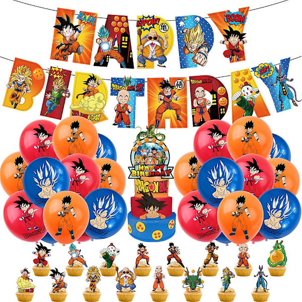 Dragon Ball Balloner Sæt Fødselsdagsfest Dekorationer Tilbehør Dragon Ball Banner Balloner Kage Toppers Hjemmeindretning Til Børn