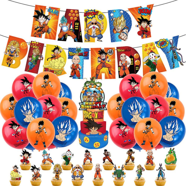 Dragon Ball Balloner Sæt Fødselsdagsfest Pynt Tilbehør Dragon Ball Banner Balloner Kage Toppers Hjemmeindretning til børn