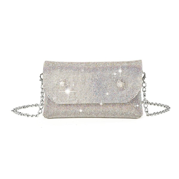 Glitter Evening Clutch Bag för Kvinnor Kedja Axelväska Bröllopsfest Handväska Silver