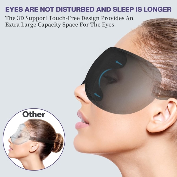 Ultratynd sovemaske til kvinder og mænd, sovemaske til sidesovere Blackout-øjenmaske 3D-kontureret skål for øjenbind