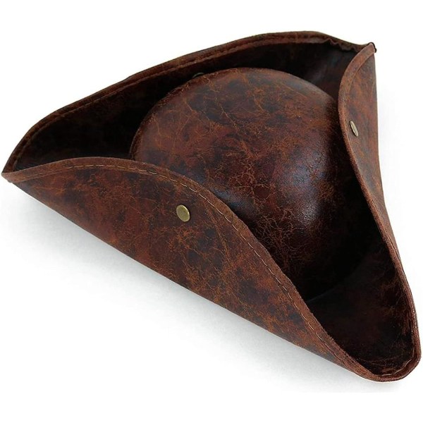 Pirathat til voksne - brun nødlidende læder i kolonistil Tricorn Hat