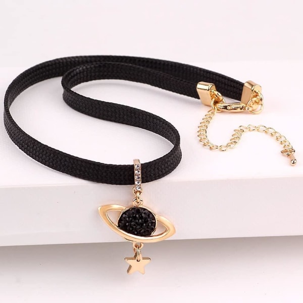 Fashion Necklace For Women Girls: Saturn Black Rope Adjustable Choker Necklace