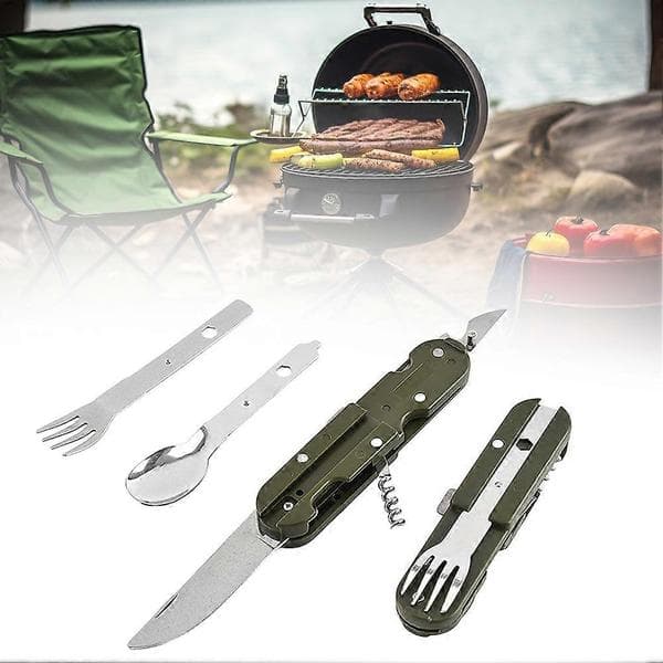 Sammenklappelig gaffel, ske og knive i rustfrit stål, rustsikre fødevaresikre bestik, til udendørs service 2PCS