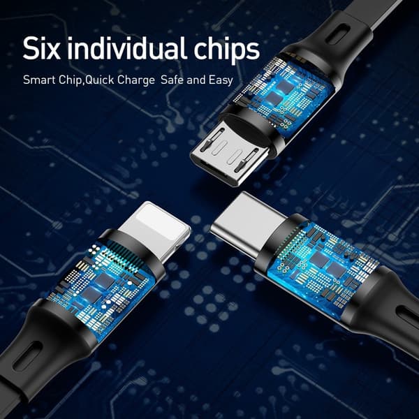 Basues 1,2 m 3-i-1 USB-C / Lightning / MicroUSB Udtrækkelig Sort size 91