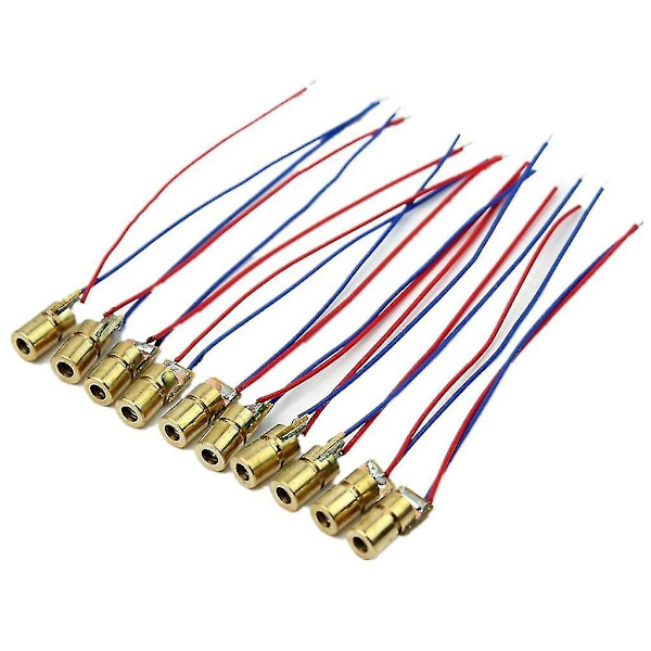 10 stk. 5V 650nm 6mm 5mW Mini Laserprik Diodemodul Kobberhoved Rød