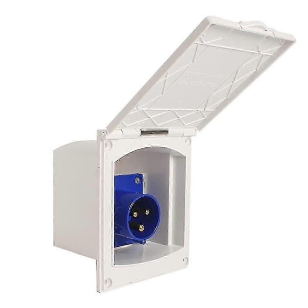 Vanntett 16A bobil strømuttak med innfelt ekstern stikkontakt -XN White socket