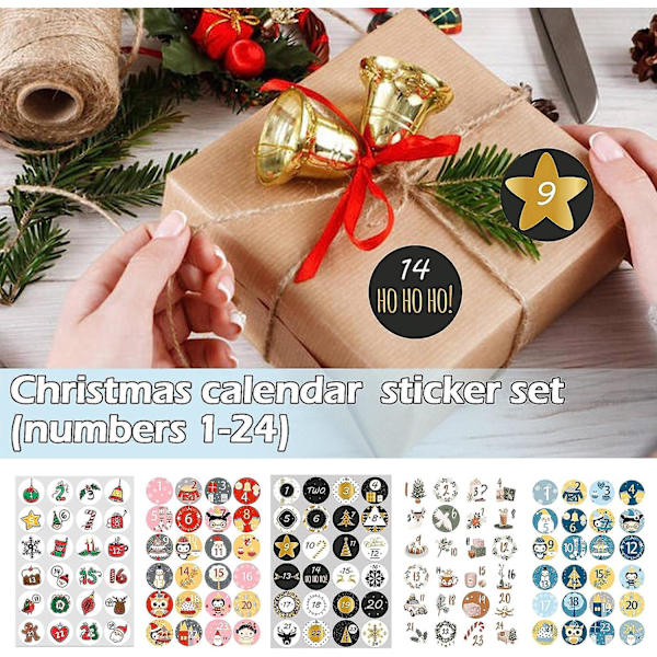 10 kpl Adventtikalenterin numerotarrat Numerot 1-24 Joulukalenterin tarrat DIY-askarteluun Piirrettyjen paperitarrojen etiketit Koriste