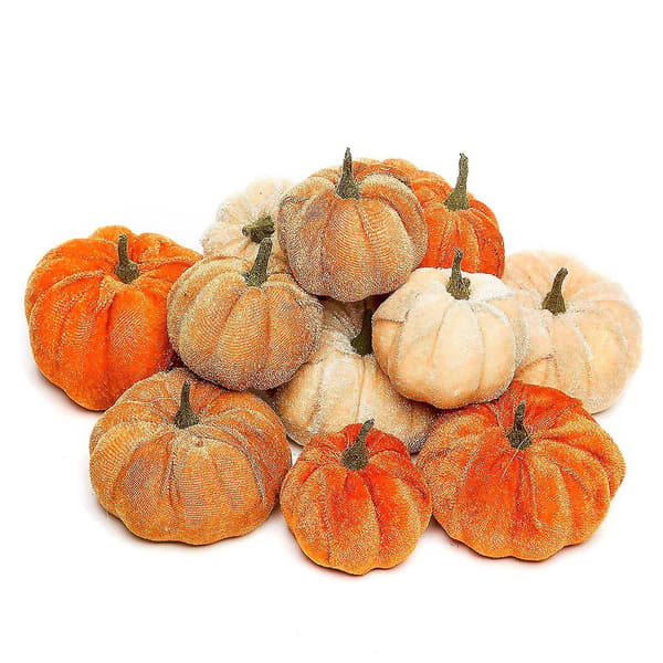12 stk. Halloween Kunstige Græskar Superblødt Fløjlsgræskarpynt til Efterår 3