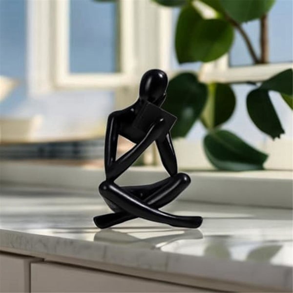 Thinkers-skulpturer, Svarte Thinkers Harpiksstatue Lesende Ornament, Thinkers Skulpturdekorasjon, Mod
