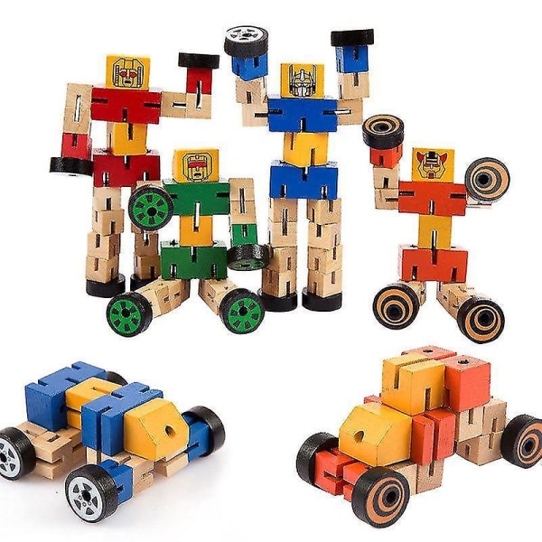 Kvalitet Høj Børn Cool Træ Deformerbart Legetøj Træ Magic Cube Robot Bil Folk skifter Legetøj tilfældig farve