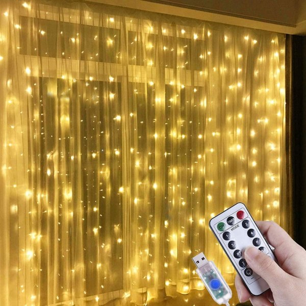Lysgardin Udenfor 3x3m, 300 Leds Usb Gardin Lyssnor, Juledekoration Vindue Belysning