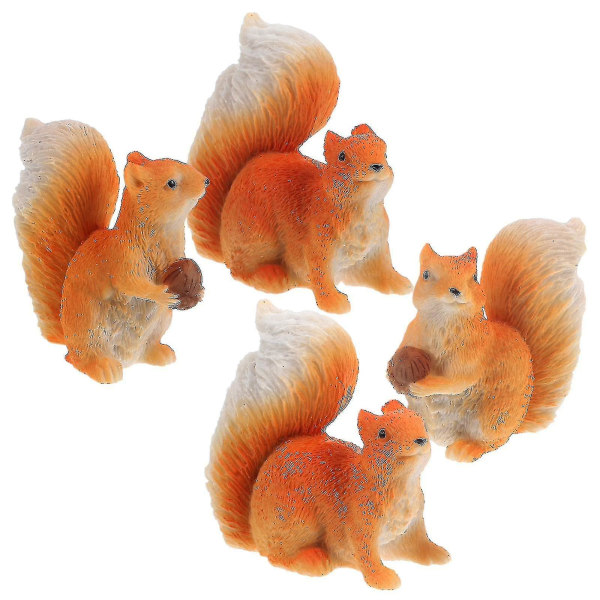 4 stk mini ekorn figurer miniatyr harpiks dyrefigur mikro landskap hage ekorn statuer