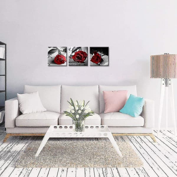 Canvas Wall Art Röda Rosor Blommor På Grå Böcker Bilder