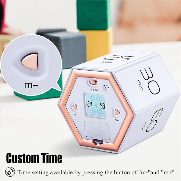 Hexagon Flip Timer med lydløs og alarmfunktion - Køkken Timer Nem at bruge - Tidsstyring Pomodoro