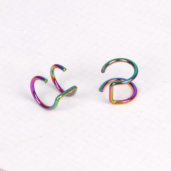 Titanium 2 Ringar Öronmuddar Clips On Helix Broskring Ingen Piercing Kroppssmycken Black