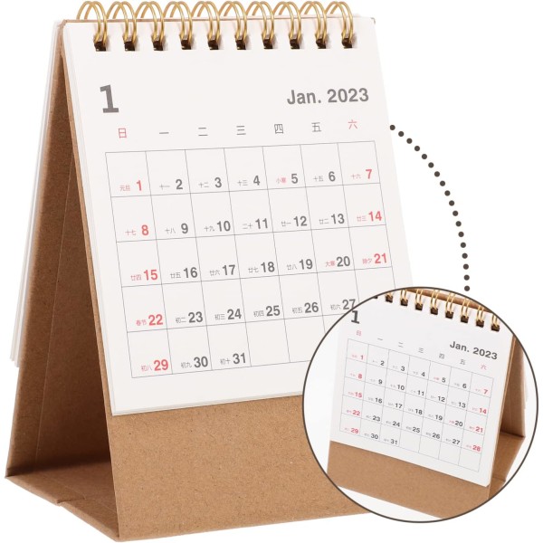 Mini Skrivbordskalender 2023-2024, januari 2023-juni 2024 Liten skrivbordskalender Spole Spiral Liten stående flipkalender för hemmakontorsskola, elfenben