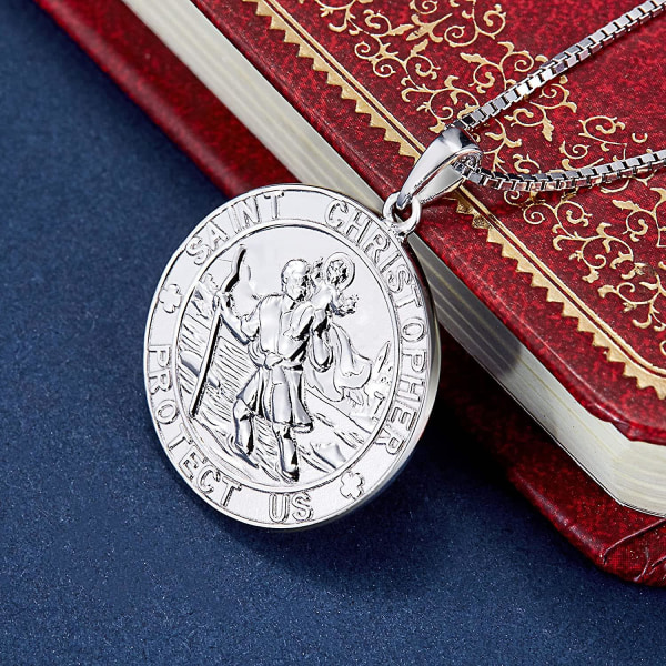 St. Christopher Jewelry 925 Sterling hopea, Antiikki uskonnollinen Protector Talisman riipus miehille, naisille