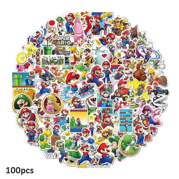 100 st Super Mario Bros klistermärken dekaler vattentäta klistermärken för flaska bärbar dator bagage dekoration