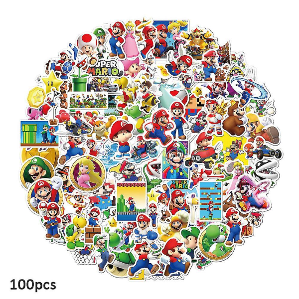 100 st Super Mario Bros klistermärken dekaler Vattentäta klistermärken för flaska laptop bagage dekoration