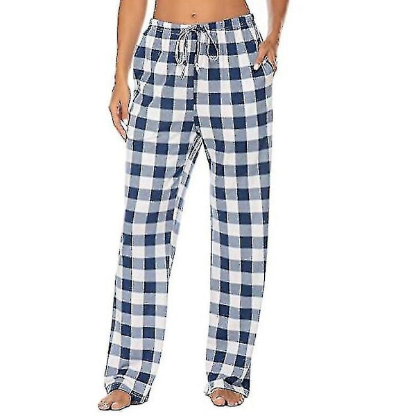 Mænds Pyjamasbukser med Lommer, Mænds Bløde Flanel Plaid Pyjamas Sovebukser blue L