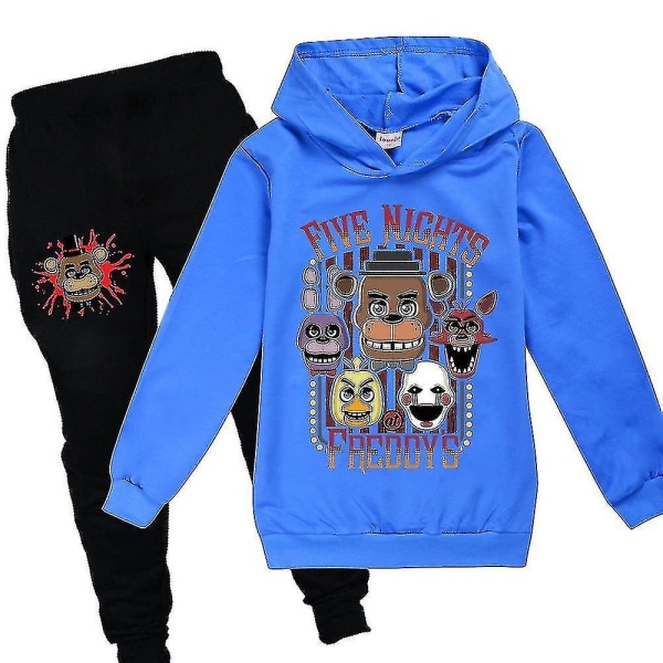 Five Nights At Freddy's Träningsoverall Set Barn Unisex Långärmad Casual Hoodies Huvtröja Topp Byxor Fnaf Outfits Aktivkläder Present Blue 13-14 Years