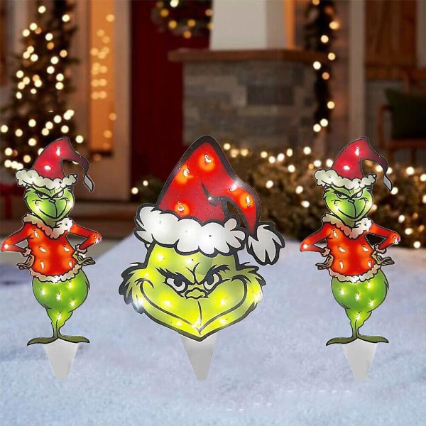 3 stk Julelys Grinch Figur Dekorasjon Hage Hage Utemiljø Ornamenter Gaver