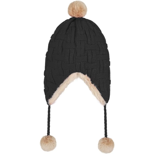 Kvinders strikhue Vinter Fleeceforet Pom Beanie Peruhue Krøllet Hat Hæklet Hat Faux Fur Hat Ørehat Udendørs Ski Snowboard Hat