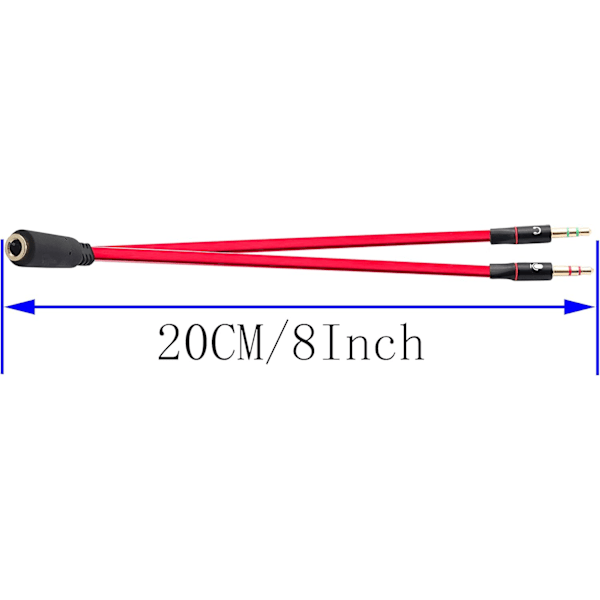 3,5 mm lydsplitterkabel, hodetelefonmikrofon splitter 3,5 mm AUX 3-pin hunn til 2 x 3,5 mm hann, for smarttelefoner, nettbrett, MP3, MP4 (20 cm)