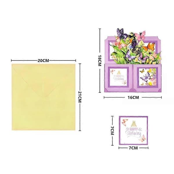 3D Pop-Up Gratulasjonskort til Bursdag - Blomster- og Sommerfugldesign for Enhver Mottaker
