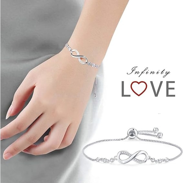 Armbånd til kvinder, 925 Sterling Sølv Hvidforgyldt Love Heart Armbånd med Cubic Zirconia