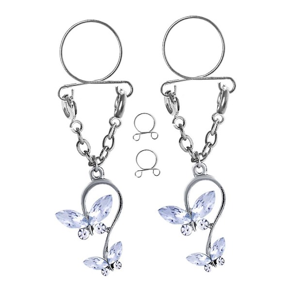 Sommerfugl Nippel Ring Justerbar Nippelklemmer Kroppssmykker Hvit White