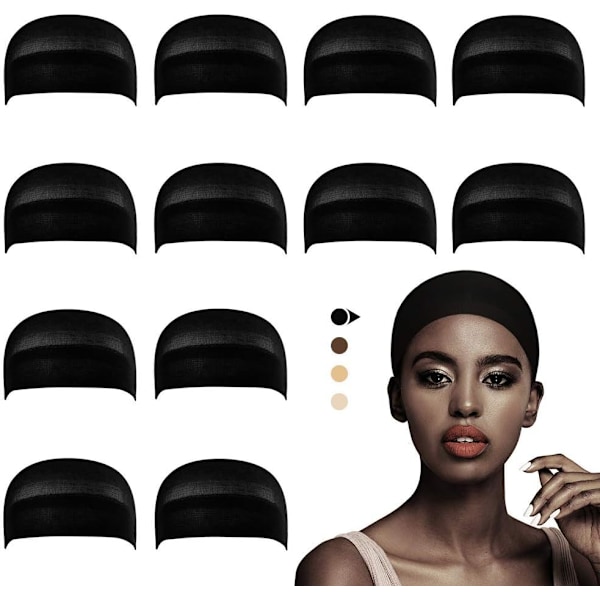 Peruukkihattu pitsiperuukeille, peruukkihattu pitämään peruukin paikallaan, hiusverkko peruukeille, sukkaverkko peruukin valmistukseen, beige, 12 kpl black