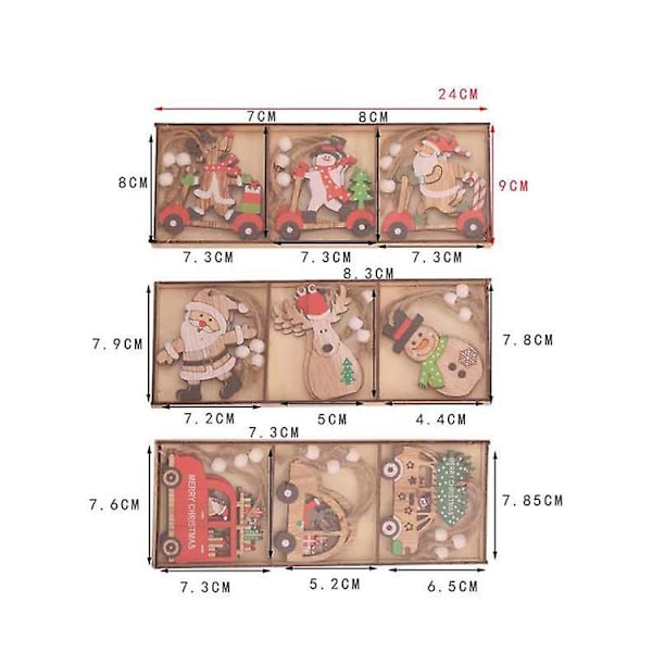 Jmg20-071 Tegneserie Julemand Kombination Vedhæng Træbil Juletræ Dekoration Tilbehør MZ365