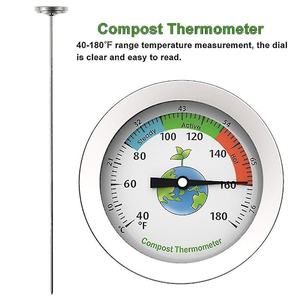 Kompost Termometer, Jordmålingsværktøj, 304 Rustfrit Stål Mål Temperaturen Af Kompostjorden