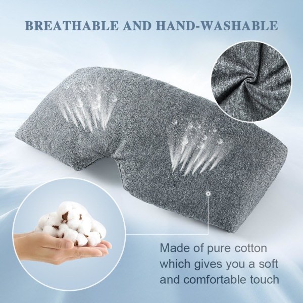 Sovemaske i 100 % håndlaget bomull blackout, komfortabel pustende øyemaske for å sove Justerbar