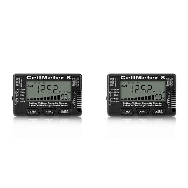 2X RC Cellmeter 8 Digital Batterikapacitetstester Controller Tester Spændingstester til Li-Ion NiMH Nicd Cell Meter Black