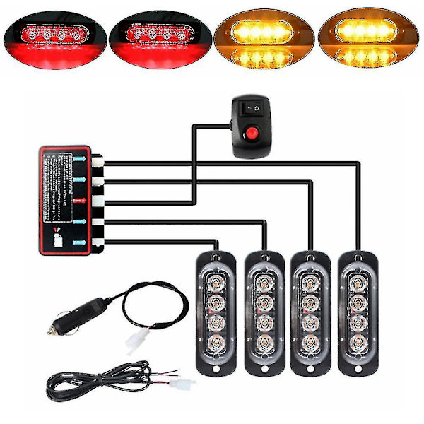 4 st 4-LED stroboskop 12v blixtljus 4 i 1 bil nödljus varningsljus nödljus ( [ege]