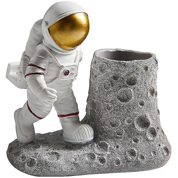 Staty Astronaut Pennhållare med Mobilhållare, Harts Mobilhållare för Astronaut Penna Hem O