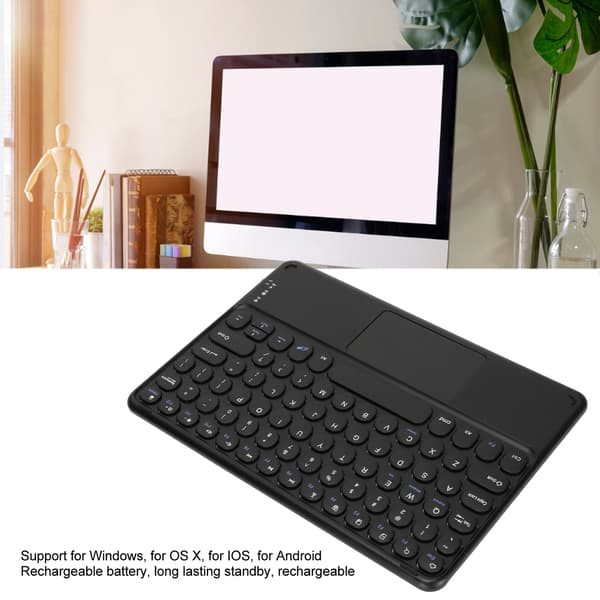 10 inch Wireless Bluetooth Touchpad Keyboard Retro Round Keycaps Ergonomic Magnetic Support Touch Gestures for Windows for IOS Black