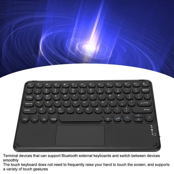 10 inch Wireless Bluetooth Touchpad Keyboard Retro Round Keycaps Ergonomic Magnetic Support Touch Gestures for Windows for IOS Black