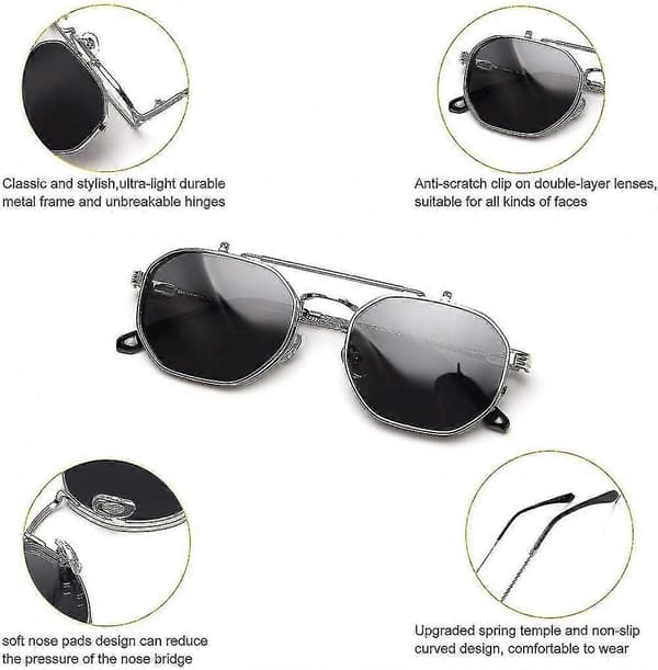 Flip Up Solbriller Menn Kvinner Polariserte Steampunk Flip Solbriller Med Doble Linser