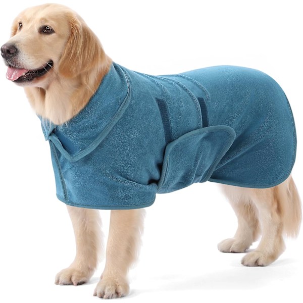 Hundetørredragt - Superabsorberende 400gsm Mikrofiber Hundehåndklæde Kåbe til Små og Mellemstore Hunde - Justerbar, Hurtigtørrende Kæledyrsbadekåbe (Blå, S) blue