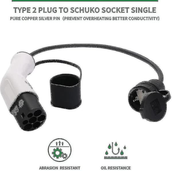 Type 2 til Schuko 16A EV Ladesadapter Hvit Svart