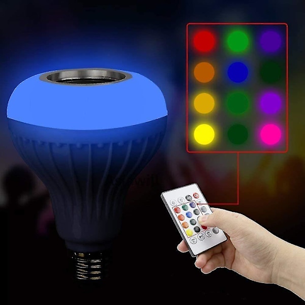 E27 12W RGB LED-pære Bluetooth Trådløs Farge Lys Musikk Leselampe Med Fjernkontroll