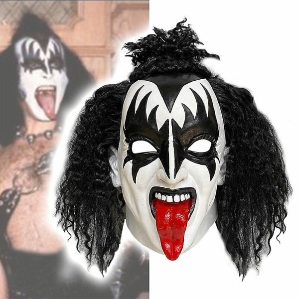 Halloween Kiss Gene Simmons Cosplay Latex Huvudmask Läskig huvudbonad Fest Fancy Dress Up Skrämmande Demon Kostym rekvisita B